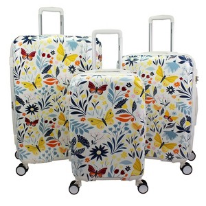 World Traveler Dejuno Floral Butterfly 3-Piece Expandable Spinner Luggage Set - 1 of 4