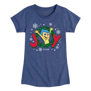 Girls' - Inside Out 2 - Joy Christmas Wreath Fitted Short Sleeve Graphic T-Shirt - 1 of 4