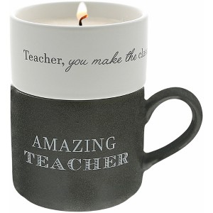 Pavilion Gift Company - Amazing Teacher - 4 Oz Candle Mug Gray & Cream Neutral Stackable To: From: Tag Gift Set - 1 of 4