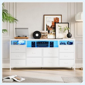 Jojoka 63" Dresser TV Stand with 11 Fabric Drawers, LED Lights & Charging Ports, Storage Organizer for Bedroom or Living Room - 1 of 4