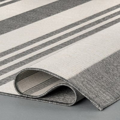 Coastal Charm Beige Stripe Easy-Care Synthetic Area Rug, 52" x 24"