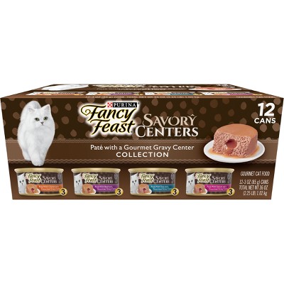 Purina Fancy Feast Savory Centers Pat&#233; Collection Gourmet with Tuna, Chicken, Salmon, Beef and Fish Wet Cat Food - 3oz/12ct Variety Pack