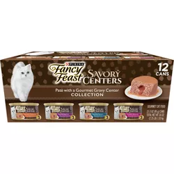 Purina Fancy Feast Savory Centers Paté Collection Gourmet with Chicken, Beef, Tuna, Salmon and Seafood Wet Cat Food - 3oz/12ct Variety Pack