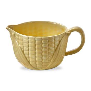 TAG Corn on Cobb Yellow Ceramic Butter Bowl with Handle, Dishwasher Safe, 6.5L x5W x 4.0H, 20 oz.