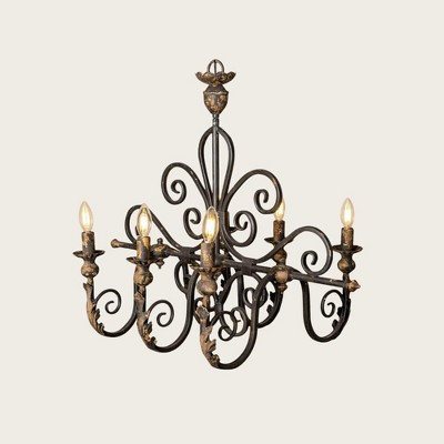 Vintage Farmhouse Chandelier, Handcrafted 6-Light Metal Ceiling Pendant Light, Rustic Black Distressed Finish, UL Listed, Pre-Assembled for Indoor Use