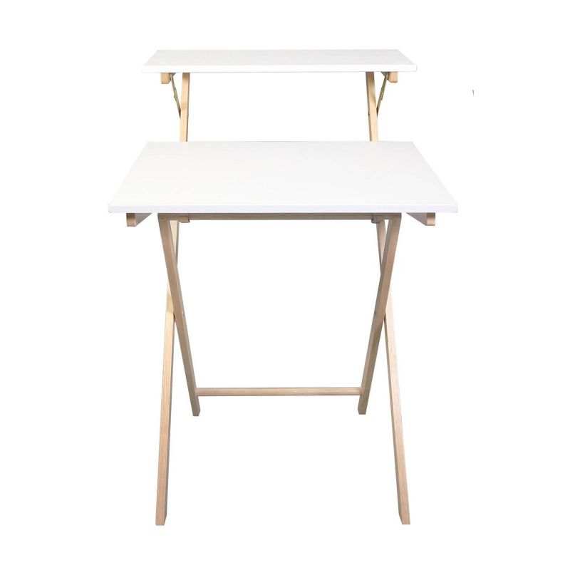 Solid Wood 2 Tier Foldable Laptop Desk White/Natural - Flora Home, 1 of 12
