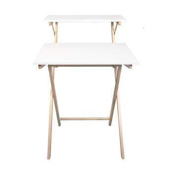 Solid Wood 2 Tier Foldable Laptop Desk White/Natural - Flora Home