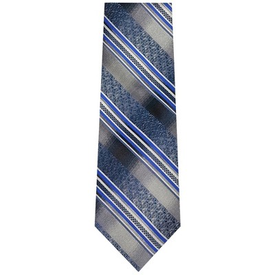 Thedappertie Men's Royal Blue, Gray And Black Stripes Necktie With ...