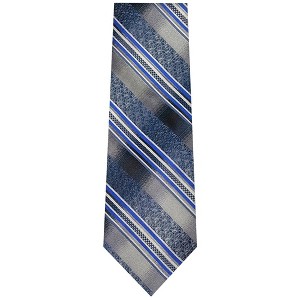 TheDapperTie Men's Royal Blue, Gray And Black Stripes Necktie with Hanky - 1 of 3