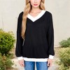 Anna-Kaci Women's V-Neck Waffle Knit Long Sleeve Top with Contrast Trim and Relaxed Fit - 2 of 4