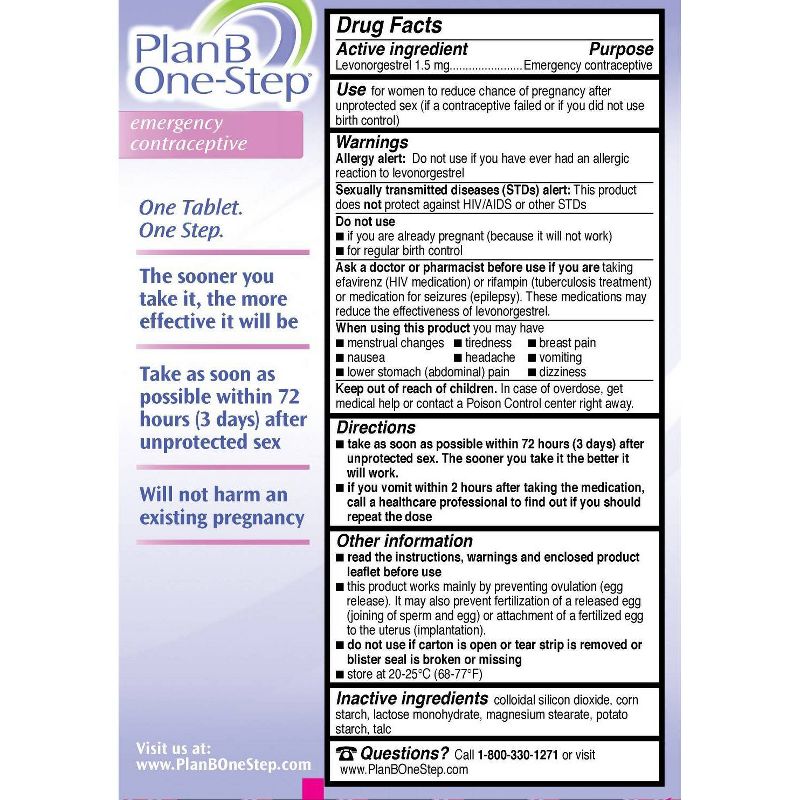 Plan B One-Step Emergency Contraceptive, 3 of 6