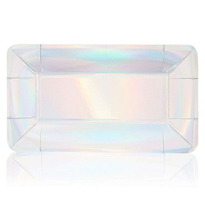 Juvale 24 Pack Rectangle Disposable Paper Appetizer Plates 9 x 5 inches -Holographic Foil