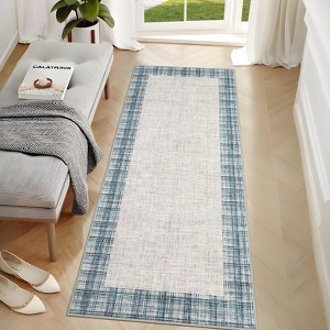 Plaid Print  Powder Blue Area Rug,  Machine Washable Rug, Non-Slip Low Pile Carpet for Living Room, Bedroom, Dining Room, Home Office - 1 of 4