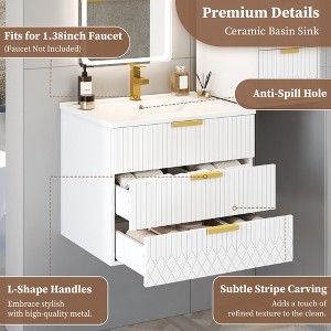 KWPZQEB Wall Mounted Floating Cabinet with Ceramic Sink & Side Cabinet Combo, Rectangular Vanity W/ Drawers & Door, Storage Cabinet for Bathroom - 1 of 4