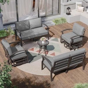 ALAULM Aluminum Patio Furniture Set Modern Metal Outdoor Conversation Sets w/45in Propane Fire Pit Table, Swivel Rocking Chairs w/5.1 Inch Cushion - 1 of 4