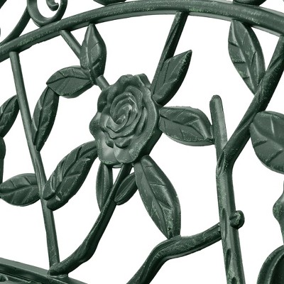 Green Cast Aluminum Garden Bench with Floral Design