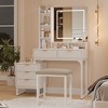 Makeup Vanity Desk with LED Lights, White Fluted Design, MDF Construction, Includes Stool - 2 of 4