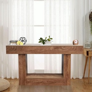 63 Inch Farmhouse Console Table,Slim Sofa Table with Storage Shelf for Entryway, Hallway & Living Room - Natural - 1 of 4