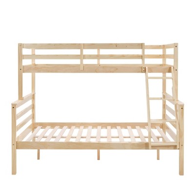 Dsvimoy Bed Wooden Twin Over Full with Safety Guardrails and Ladder for Kids, Beige, 78.35"*59.06"*61.81"