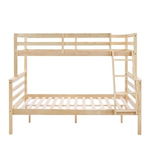 Dsvimoy Bed Wooden Twin Over Full with Safety Guardrails and Ladder for Kids, Beige, 78.35"*59.06"*61.81" - 1 of 4