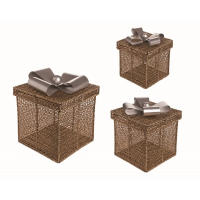 Transpac Metal/Rattan Glitzy Nesting Present ents Set of 3 Home Decorations Christmas