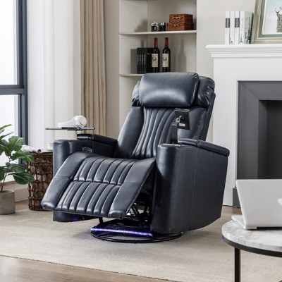 Blue PU Leather 360° Drink Holders Recliner Chair with Footrest HD