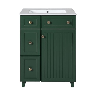 INFURNIC Vanity Tables, Compact Bathroom Vanity with Ample Storage for Small Spaces and Easy Maintenance, Frosty Green, 18.3"*24"*34.3"