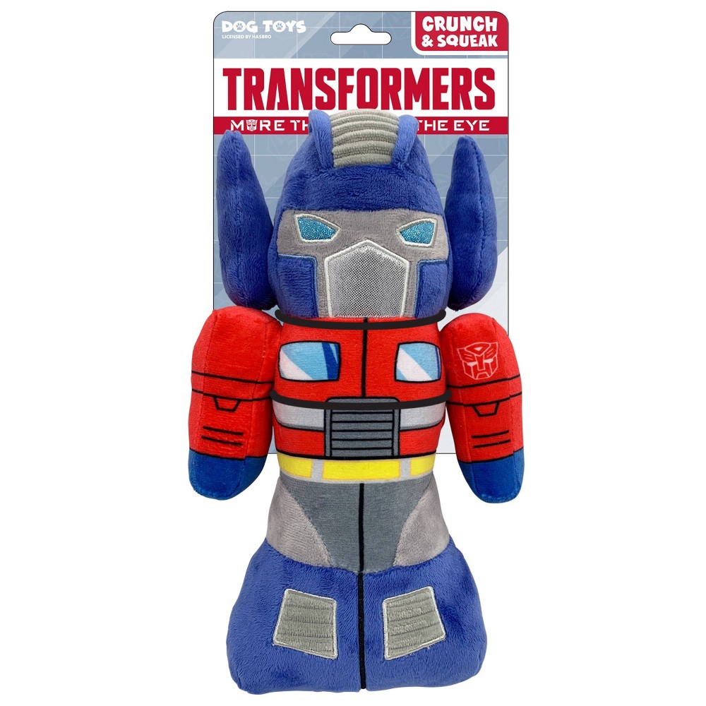 ( 2 pcs) Hasbro Optimus Prime Crunch & Squeak Transformers Dog Toy - Red/Blue