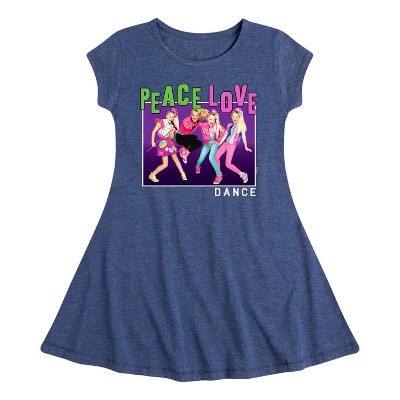 JoJo Siwa Peace Love Dance Fit & Flair Cap Sleeve Dress - Heather Navy - 2T