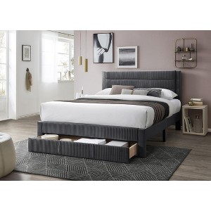 TiramisuBest Queen Size Bed with Storage Drawer, Charcoal Corduroy Headboard, 88x62x43 inches, Modern Style - 1 of 4