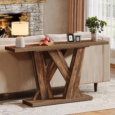 Rustic Brown 55'' Wood Console Table with Geometric Base