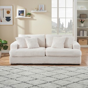 79.3'' Corduroy 3-Seater Sofa with 4 Matching Pillows, Spring Upholstered Cushioning and Stylish Spacious Design - 1 of 4