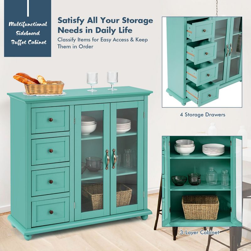 Costway Buffet Sideboard Table Kitchen Storage Cabinet w/ Drawers & Doors White\Blue\Green, 5 of 11