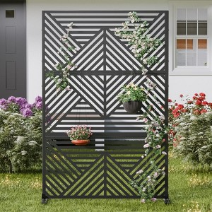 Pexfix 72 x 47 Inch Metal Privacy Screen Freestanding Outdoor Divider Panel For Patio Deck Balcony Heavy Duty Base Weatherproof Black Mountain Shape - 1 of 4