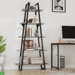Industrial Chic 5-Tier Ladder Shelf - Narrow Corner Storage Bookcase for Living Room & Bedroom Light Gray/Dark Gray - 1 of 4