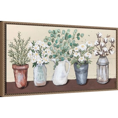 Rustic Beige and Green Botanical Canvas Wall Art Print