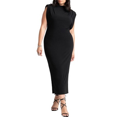ELOQUII Women's Plus Size Funnel Neck Midi Dress