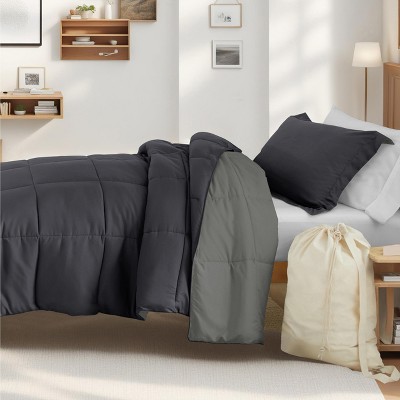 8PC College Essentials TwinXL Bedding Bundle, Reversible Comforter, Solid Sheet Set, Pillows and Laundry Bag - Becky Cameron