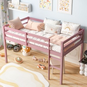 NicBex Non-Toxic Rubberwood Twin Size Loft Bed for Kids&Teens,Space-Saving Bed Platform with Guardrails,Strength Slats&Ladder,200lbs Max - 1 of 4