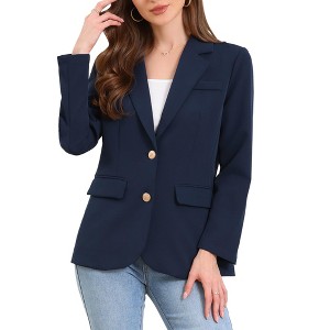 INSPIRE CHIC Women's Notched Lapel Single Breasted Long Sleeve Flap Pocket Straight Lined Business Casual Suit Jacket Blazer - 1 of 4