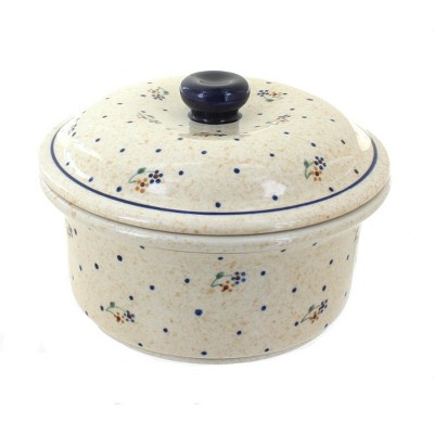 Blue Rose Polish Pottery Country Meadow Round Baker with Lid