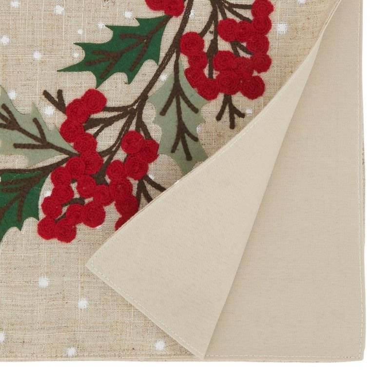 Saro Lifestyle Festive Holly Berry Wreath Table Runner, 16"x70", Beige, 2 of 4