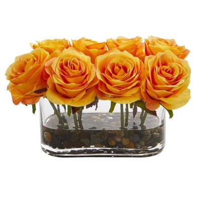 Valentine's Day Radiant Rose 17'' Outdoor Faux Floral Arrangement in Glass Vase