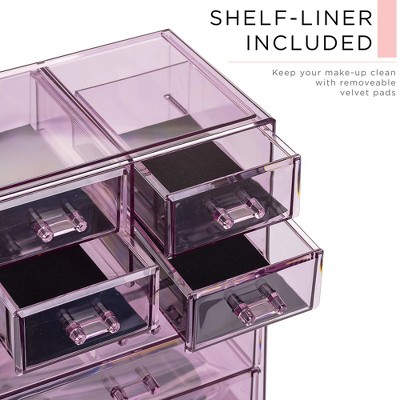 Purple Clear Acrylic Makeup Organizer with Drawers and Top Shelf