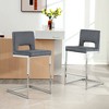 26" H Bar Stools Set of 2 - Modern Velvet Barstools with Hollow Back, Upholstered Armless Kitchen Island Stools, Gray with Chrome Metal Frame - 2 of 4
