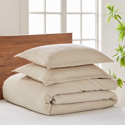 Full Taupe Cotton Waffle Weave Bedspread Set