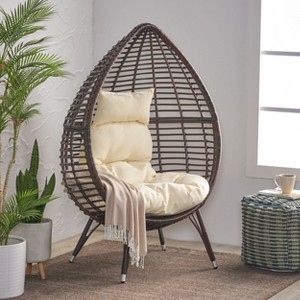 Okak Modern PE Wicker Patio Egg Chair Rattan Accent Chairs with Comfy Upholstery Outdoor&Indoor,Teardrop-Shaped Accent Chair for Porch&Backyard - 1 of 4