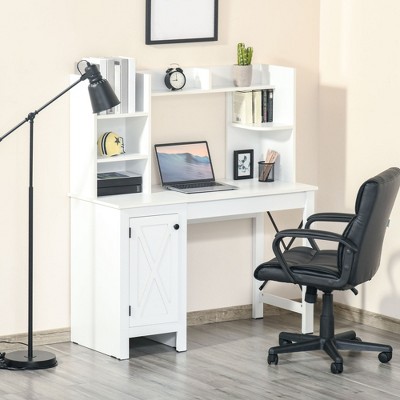 Vynxaria White Computer Desk Writing Desks with Cabinet Home Office Storage for Study Home Office