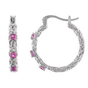 Designs By Gioelli Sterling Silver Gemstone Byzantine Hoop Earrings, Genuine, Lab Created - 1 of 2