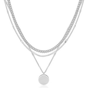 Stackable Layered Necklace 14K Gold Silver Plated CZ Circle Pendant Gift - 1 of 4